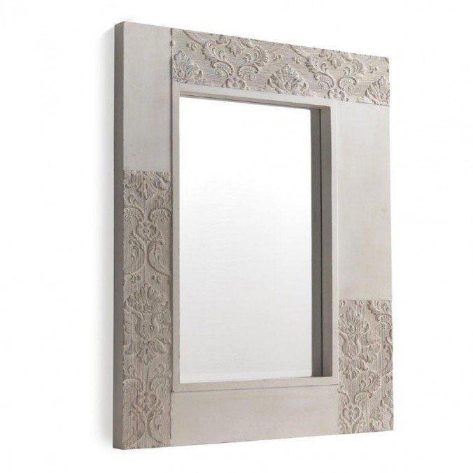 Espejo grabado lacado en blanco envejecido. El Tavolino