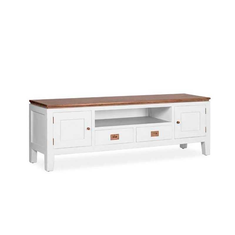 MUEBLE TV EVEREST Mesa Televisión, madera maciza blanco y nogal, estilo colonial.El Tavolino Alfafar