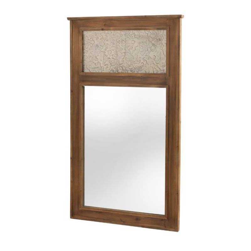 espejo detalle talla espejo alto de madera en color natural y detalle en crema tallado. Estilo vintage. El Tavolino