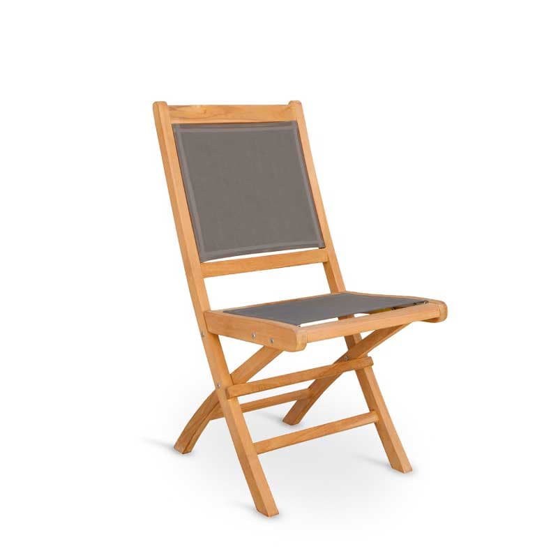 silla teca screen Silla de exterior, madera de teca y tejido screen en color gris. Plegable