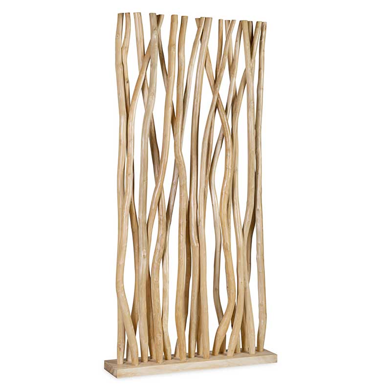separador palos teca blanqueada Separador de ambientes de madera de teca. Palos verticales. Muebles El Tavolino