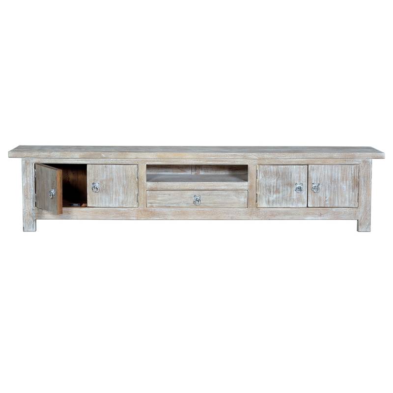 MESA TV XL GYC Mesa aparador para televisión. Madera de mango blanco envejecido. Muebles El Tavolino