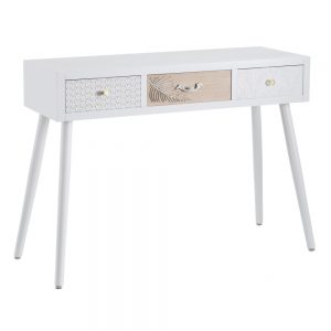 Consola de estilo romántico nórdico. Lacado blanco y madera natural. Muebles El Tavolino
