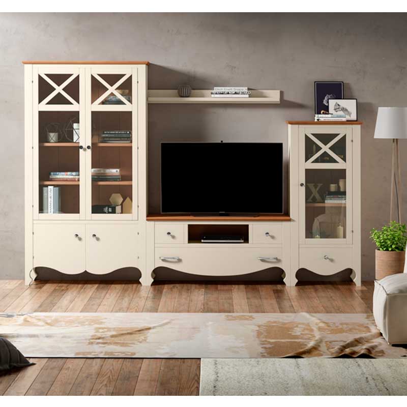 Comedor salón Praga. Madera maciza lacada en color marfil y combinado con color madera. El Tavolino