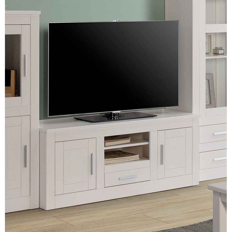Mesa de TV mueble bajo para televisor soporte multumedia madera blanca  141x51cm