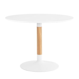 Mesa redonda de 120 cm. lacada blanco y madera. Modelo Mira. El Tavolino