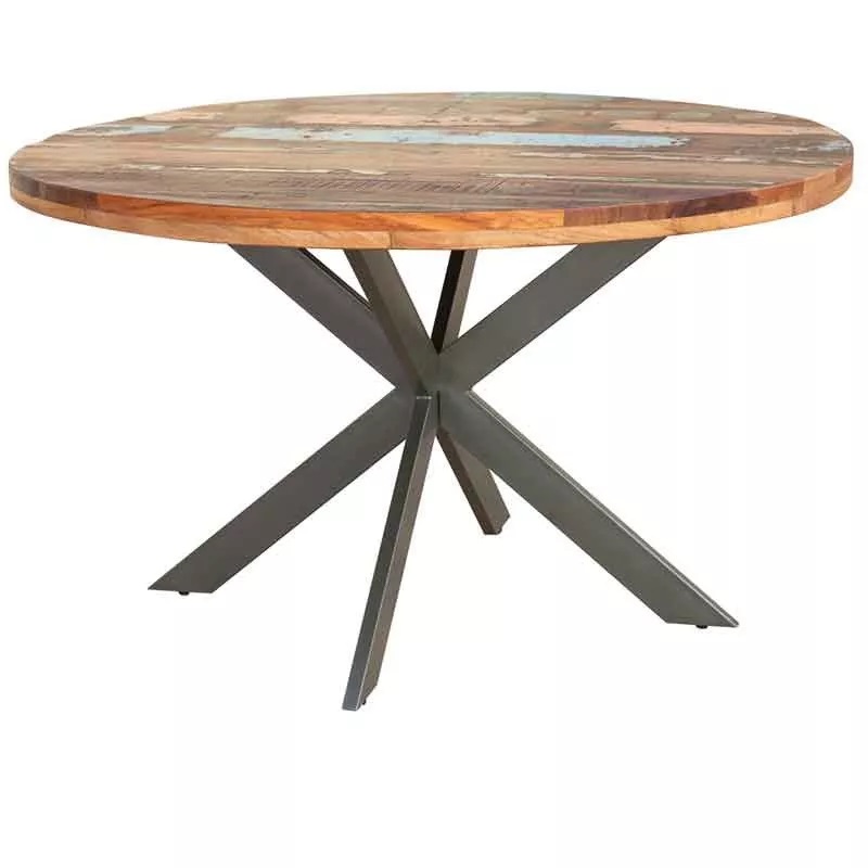 Mesa comedor redonda, madera reciclada multicolores. El Tavolino