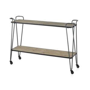 Consola de estilo industrial con ruedas, hierro y madera de abeto. El Tavolino
