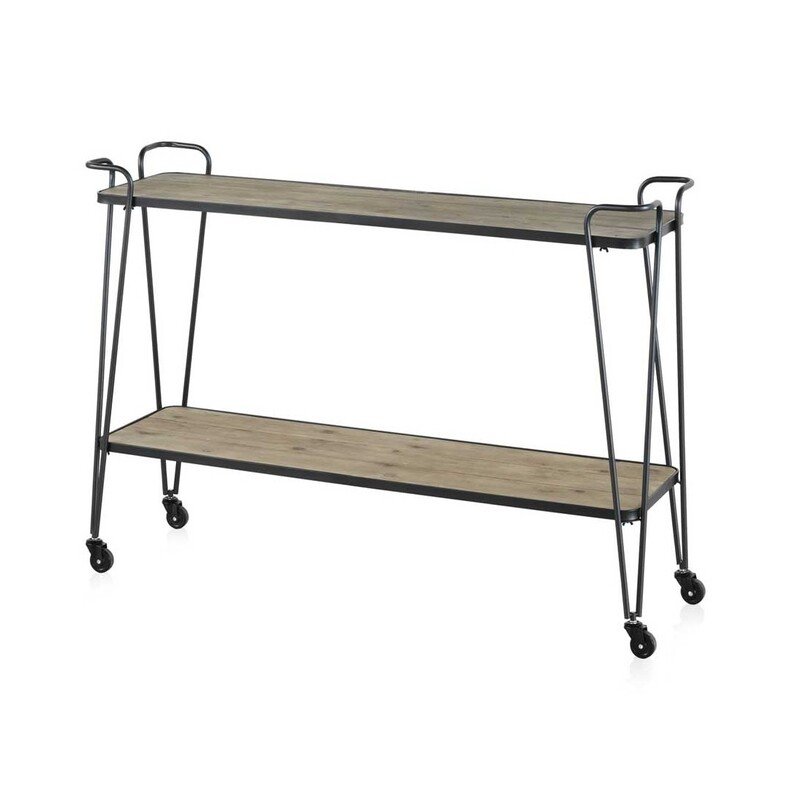 Consola de estilo industrial con ruedas, hierro y madera de abeto. El Tavolino