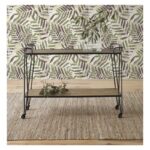 Consola de estilo industrial con ruedas, madera de abeto y hierro. El Tavolino