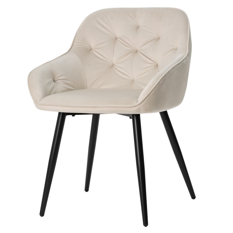 Silla de estilo nórdico con brazos. Tapizada en terciopelo beige. El Tavolino
