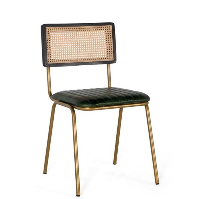 Silla retro industrial rejilla y piel verde. El Tavolino