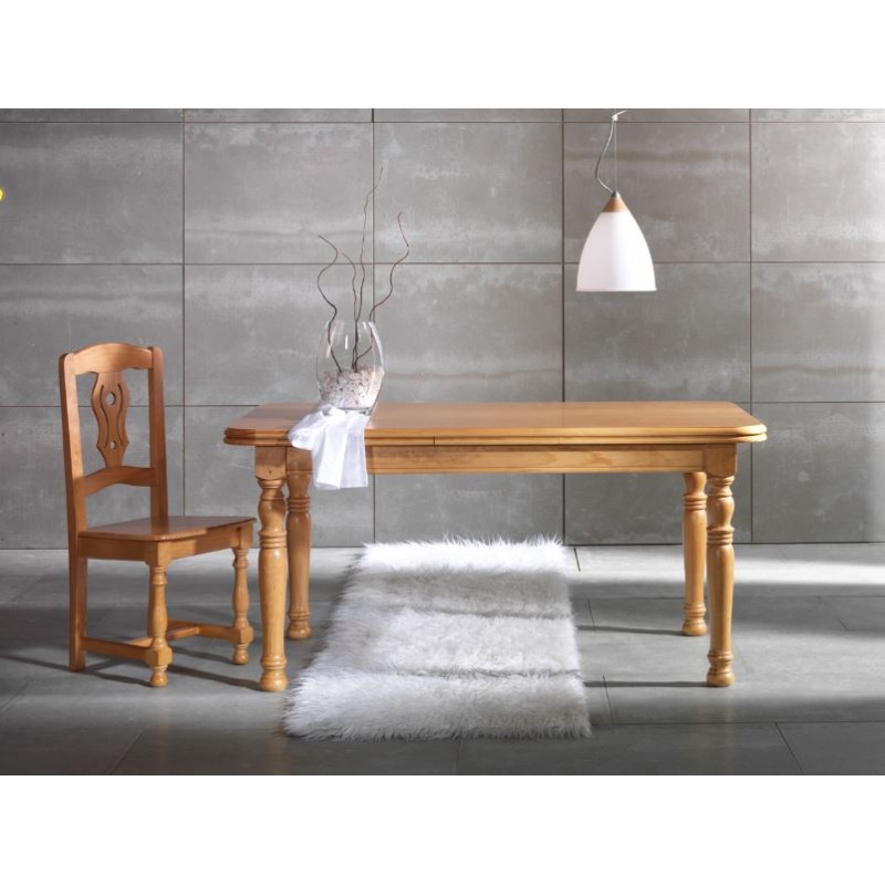 Mesa de Comedor Extensible fabricada en madera de Pino con patas torneadas