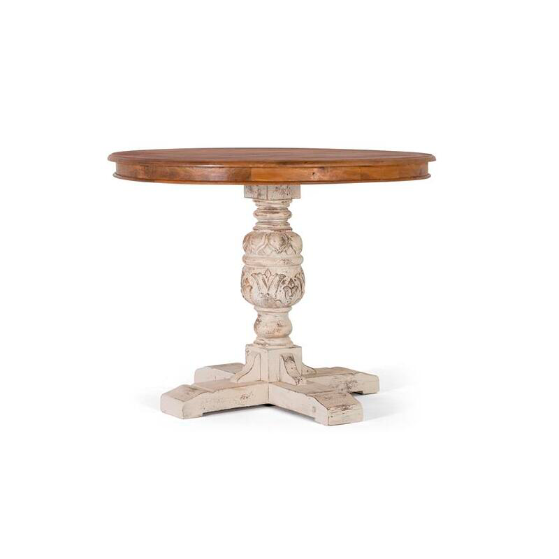 Mesa redonda estilo rústico vintage. Blanco y madera El Tavolino