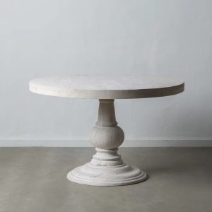 Mesa comedor redonda 120 cm. blanco rozado. El Tavolino